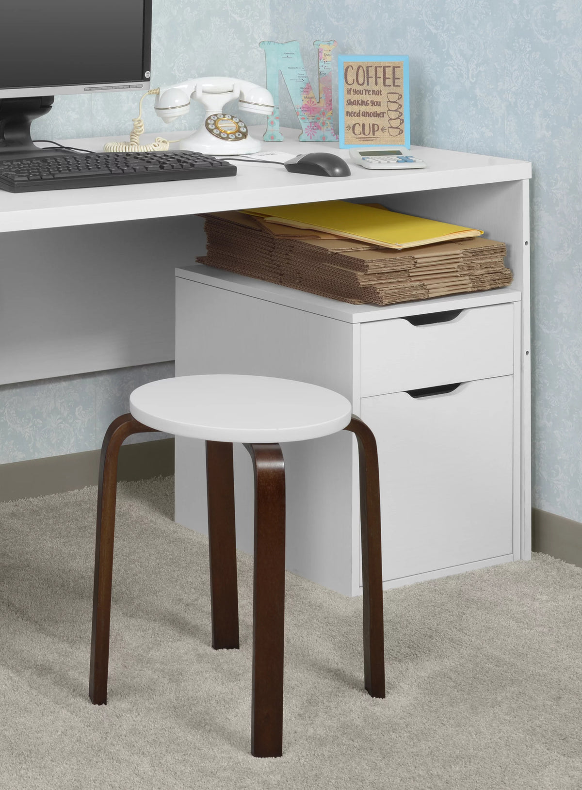 Mocha Walnut Beige Bentwood Stool J443033