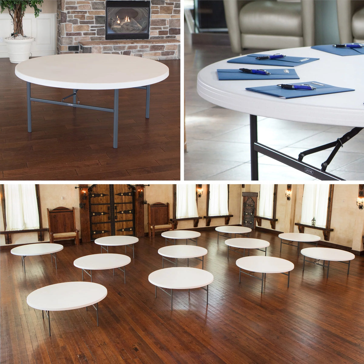 72-Inch Round Table White Granite 12 Pk I79810