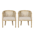 Fabric Upholstered Wood and Cane Accent Chairs, Set of 2 W444282
