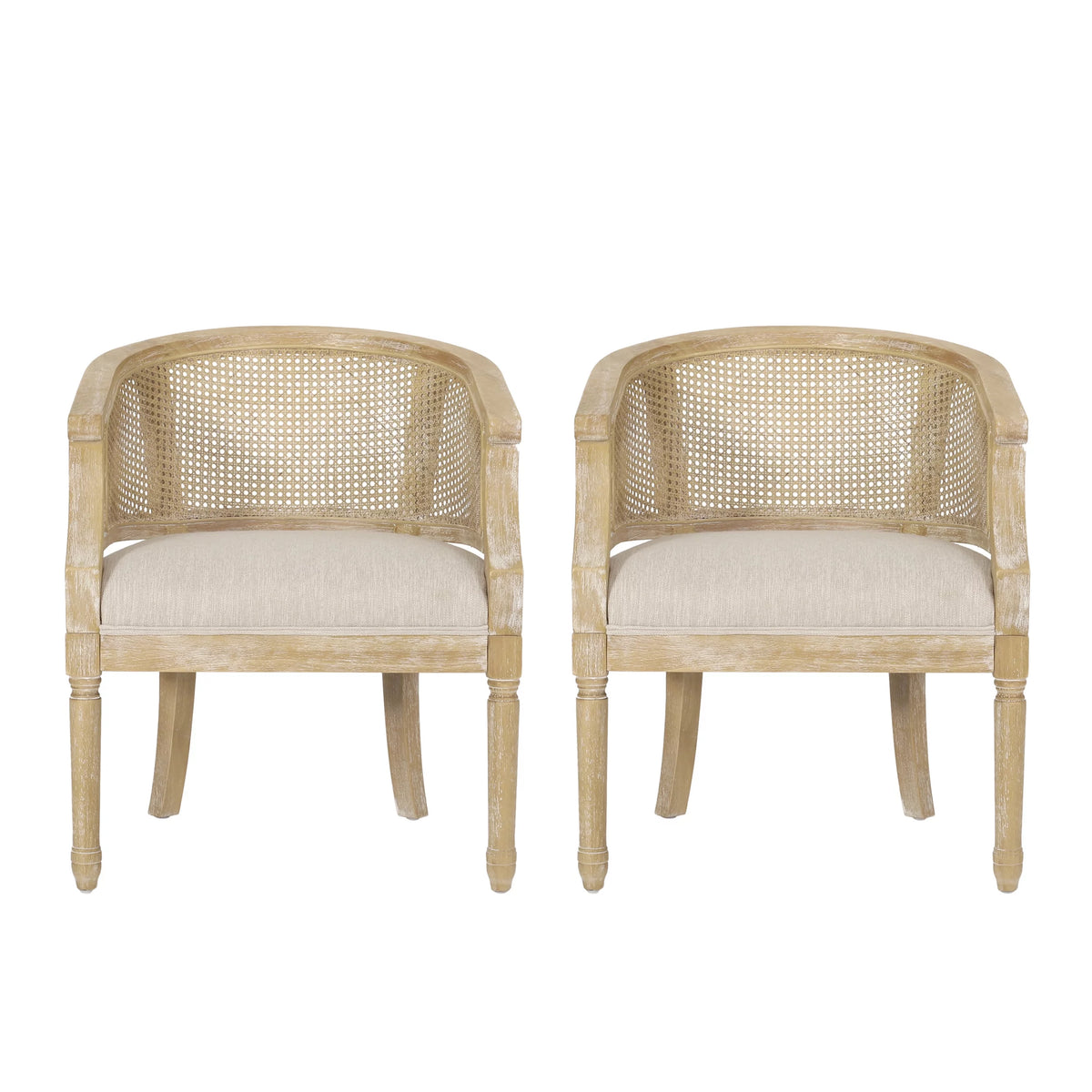 Fabric Upholstered Wood and Cane Accent Chairs, Set of 2 W444282