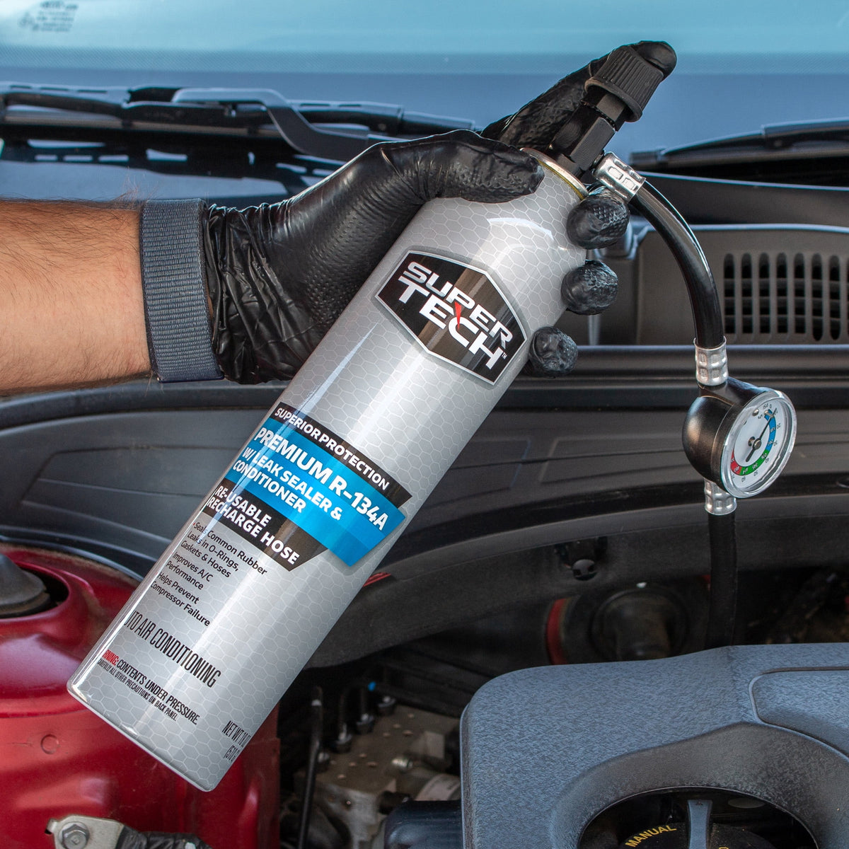 R-134a Automotive Refrigerant with Hose and Gauge, 18 oz M6186