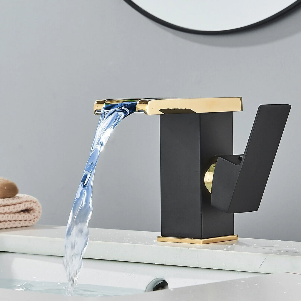 Black Gold Single Handle Waterfall Bathroom Faucet N204519