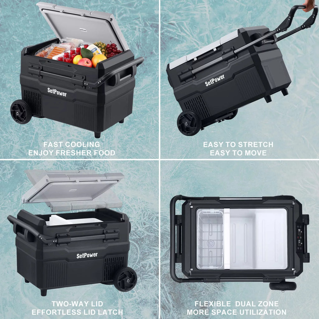 45QT Dual Zone Portable Car Refrigerator with Freezer on Wheels J1004