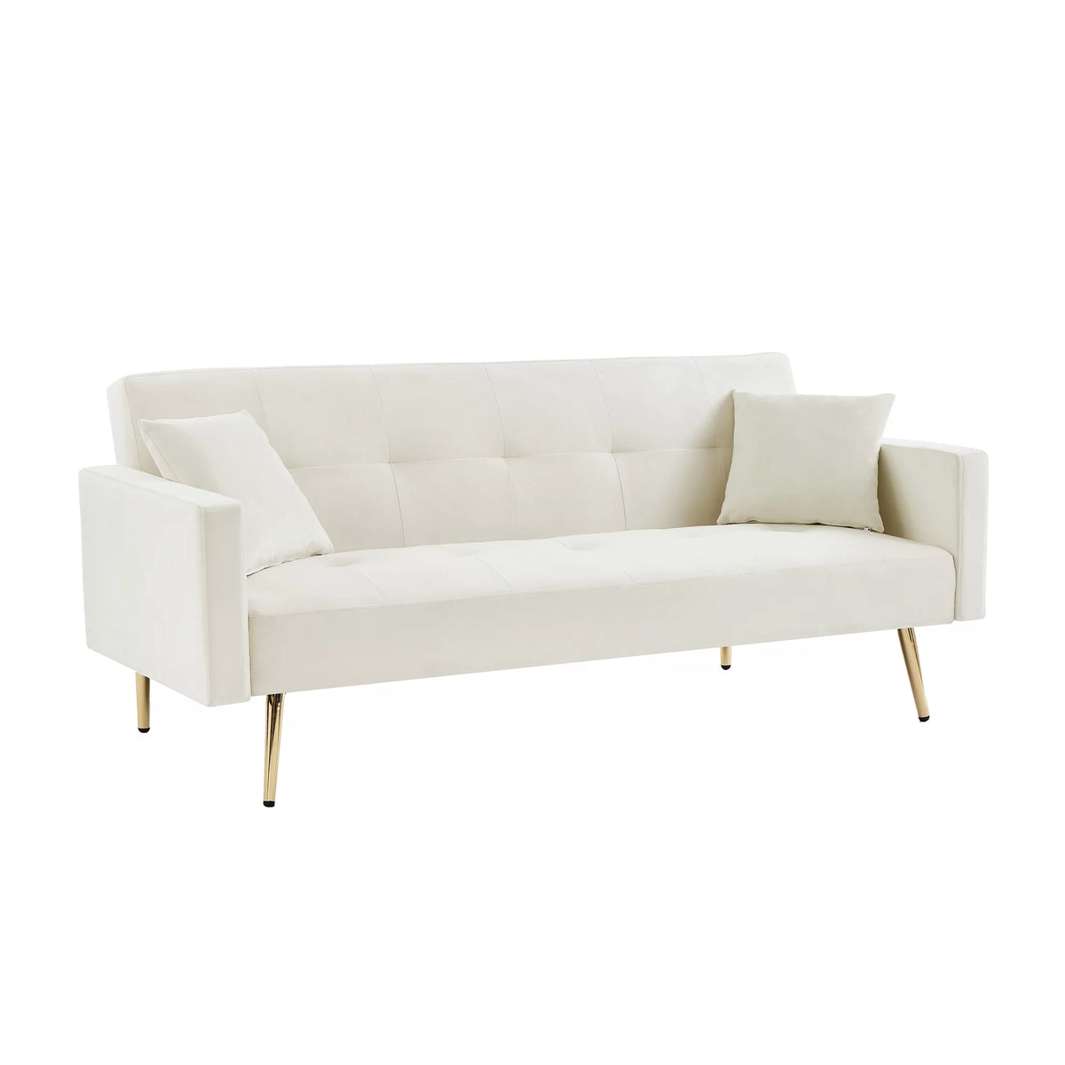 Cream White Velvet Convertible Futon Sofa Bed I3642