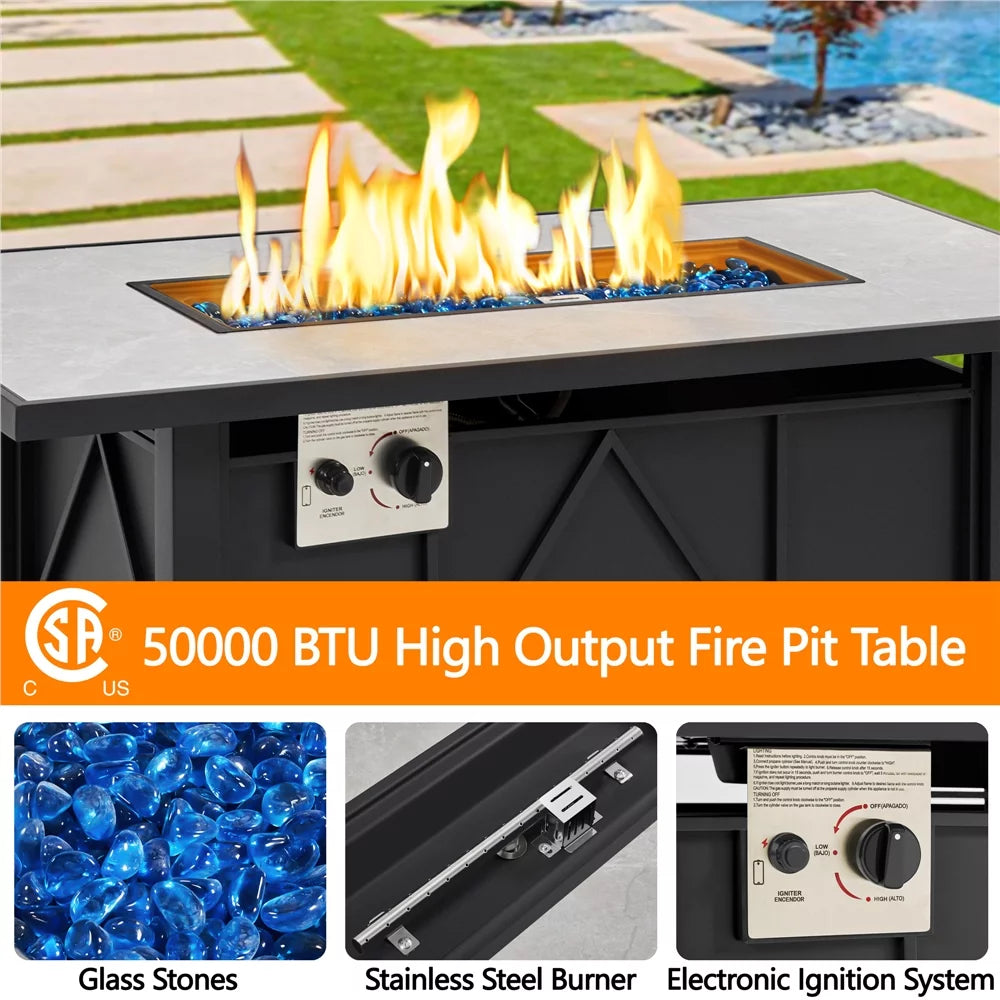 43" Fire Pit Table with Ceramic Tabletop, Black W806