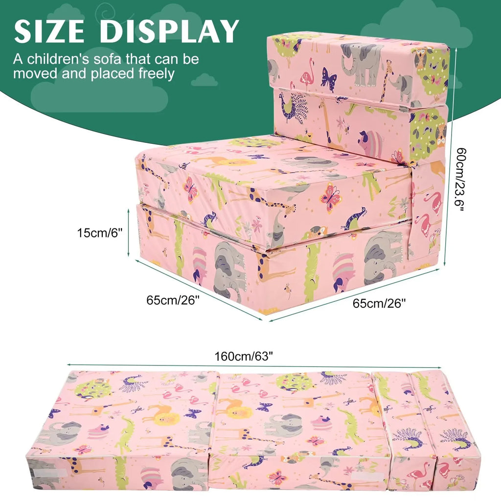 Pink 2-in-1 Kids Convertible Sofa Lounger Plush Fabric B4083