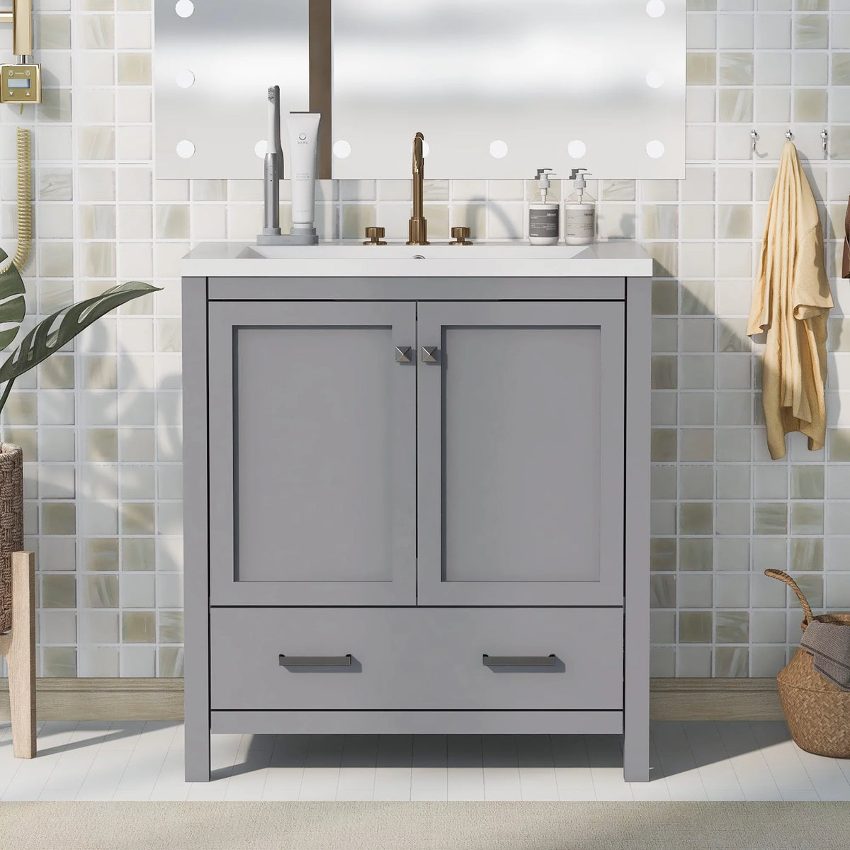 30" Solid Wood Bathroom Vanity Cabinet with Top Basin C22041