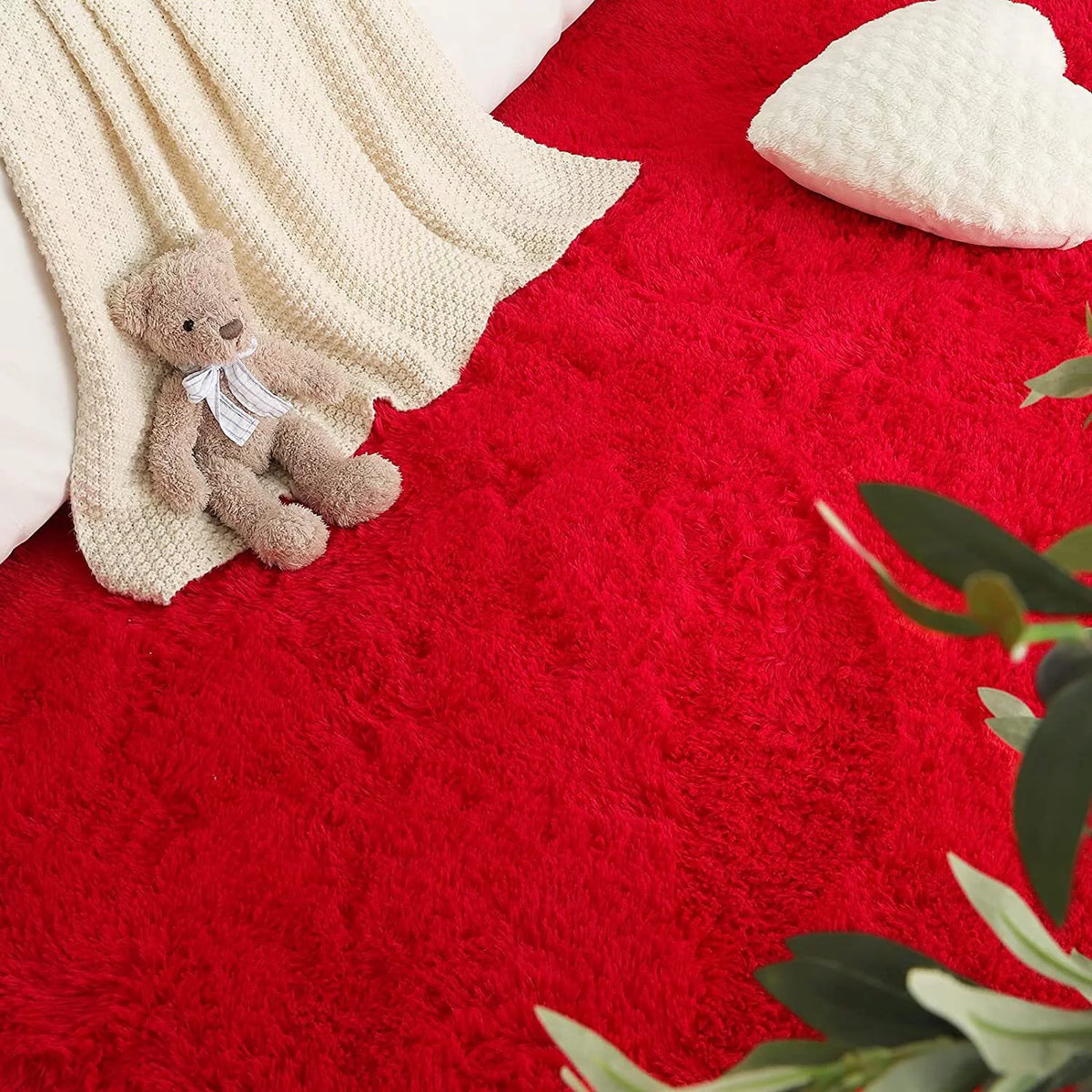 Red 6x9ft Fluffy Plush Area Rug P9191